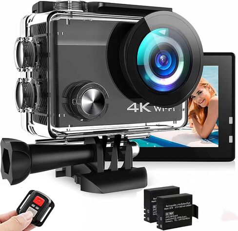Action Cam 4K, 20MP 50FPS Wi-Fi 40M Underwater Camcorder with 2" IPS Touch Screen, 170° Ultra HD Wide Angle Lens, Remote Control, 2 Rechargeable Batteries in Saudi Arabia