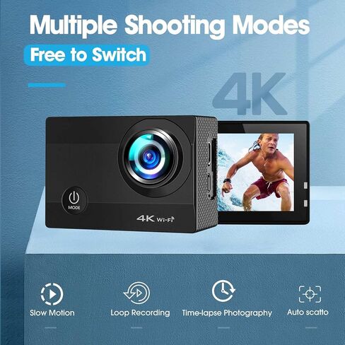 Action Cam 4K, 20MP 50FPS Wi-Fi 40M Underwater Camcorder with 2" IPS Touch Screen, 170° Ultra HD Wide Angle Lens, Remote Control, 2 Rechargeable Batteries in Saudi Arabia