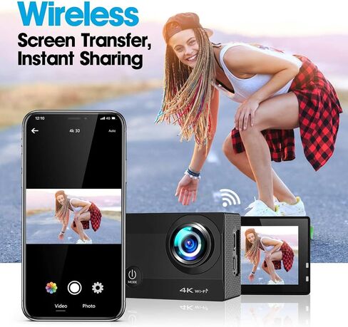 Action Cam 4K, 20MP 50FPS Wi-Fi 40M Underwater Camcorder with 2" IPS Touch Screen, 170° Ultra HD Wide Angle Lens, Remote Control, 2 Rechargeable Batteries in Saudi Arabia