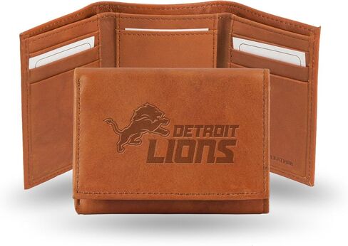 محفظة Rico Industries NFL Detroit Lions من الجلد المنقوش ثلاثية الطي، أسمر ضارب للصفرة، 3.25 بوصة × 4.25 بوصة in Saudi Arabia