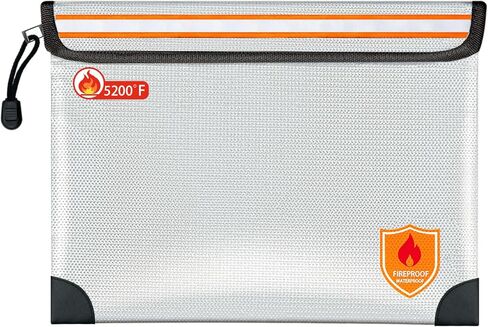 حقيبة مستندات مقاومة للحريق - 2200 درجة فهرنهايت مع حقيبة نقود عازلة للحرارة ومقاومة للحريق للنقود مع سحاب وشريط عاكس، وحقيبة مستندات مقاومة للماء وصندوق مقاوم للحريق للأشياء الثمينة، فضي صغير in Kuwait