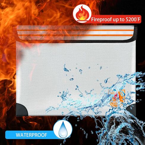 حقيبة مستندات مقاومة للحريق - 2200 درجة فهرنهايت مع حقيبة نقود عازلة للحرارة ومقاومة للحريق للنقود مع سحاب وشريط عاكس، وحقيبة مستندات مقاومة للماء وصندوق مقاوم للحريق للأشياء الثمينة، فضي صغير in Kuwait