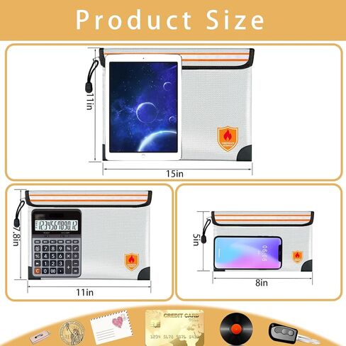 حقيبة مستندات مقاومة للحريق - 2200 درجة فهرنهايت مع حقيبة نقود عازلة للحرارة ومقاومة للحريق للنقود مع سحاب وشريط عاكس، وحقيبة مستندات مقاومة للماء وصندوق مقاوم للحريق للأشياء الثمينة، فضي صغير in Kuwait