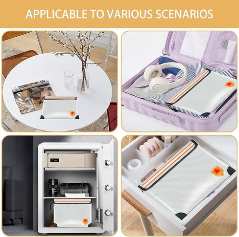 حقيبة مستندات مقاومة للحريق - 2200 درجة فهرنهايت مع حقيبة نقود عازلة للحرارة ومقاومة للحريق للنقود مع سحاب وشريط عاكس، وحقيبة مستندات مقاومة للماء وصندوق مقاوم للحريق للأشياء الثمينة، فضي صغير in Kuwait