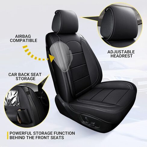 AOOG Leather Car Seat Covers with Car Backseat Organizer, Universal Automotive Vehicle Seat Cover for Most Sedan SUV Pick-up Truck, Front Pair, Beige in Kuwait