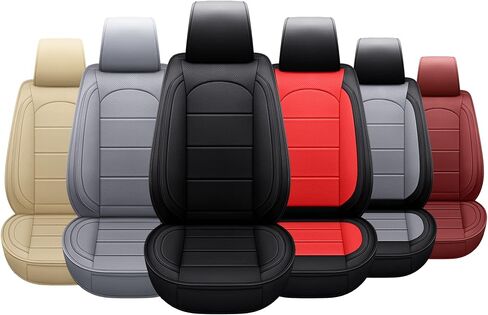 AOOG Leather Car Seat Covers with Car Backseat Organizer, Universal Automotive Vehicle Seat Cover for Most Sedan SUV Pick-up Truck, Front Pair, Beige in Kuwait