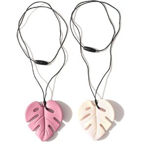 2Pcs Leaf Silicone Necklaces - Emotional Calming Supplies,Silicone Sensory Necklaces,Reduce Fidgeting Necklace