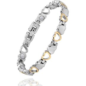 Magnetic Bracelet for Women for Arthritis, Stainless Steel Heart-Shaped Bracelets with 3500 Gauss Magnet, Jewelry with Adjustable Tools (B(Silver))