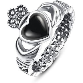 Heart Turquoise/Malachite/Black Onyx Claddagh Rings 925 Sterling Silver Celtic Knot Ring Turquoise Rings for Women Engagement Ring Irish Jewelry Gifts Size 6-9