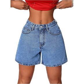 Floerns Women's Straight Leg Denim Shorts Mid Waist Casual Short Jeans with Pockets