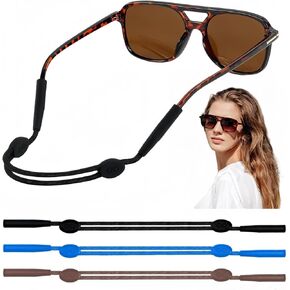 Eye Glasses Strap, 3 Pcs No Tail Adjustable Eyeglasses Strap Holder for Women Men Kids, Eyeglass Holders Around Neck, Eyewear String Lanyard Retainer (Black, 8-14 in)