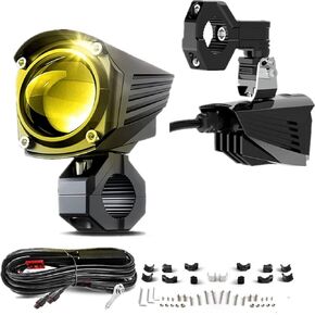 BraveWAY Mini Motorcycle LED Fog Lights Dual Color with Strobe Modes, Motorcycle Auxiliary Driving Light with Waterproof Wiring with Switch, Suspension Mounting Method, +ACC Design
