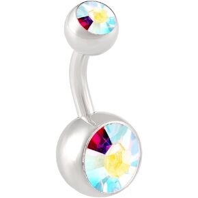 14g Implant Grade Surgical Steel Double Crystal Short Navel Belly Button Ring 6mm1/4 14 Gauge Various s Available