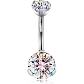 GAGABODY G23 Titanium 14G Belly Button Rings Navel Rings Belly Rings 3/8 inch 10mm Belly Piercing Prong Set Belly Button Navel Piercing Ring Double Sparkle CZ Navel Barbell