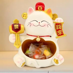 Lucky Cat Candy dish Candy bowl for key bowl for entryway table,cat statue cat decor key holder for Home Decor & Office Decor, Office Desk,Gift for Cat Lover
