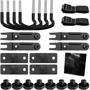 4PCS Roof Box U-Bolt Clamps, Stainless Steel Rooftop Cargo Carrier Rack Bolts w/ 8 Lock Nuts 2 Straps, 82mm Internal Width Roof Rack U-Bracket Clips Car Mounting Fitting Kit