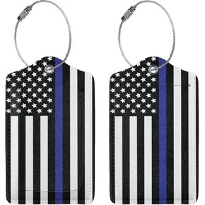 2 Pcs Firefighter Flag Luggage Tag for Suitcase, Thin Red Line Tag, Steel Loop with Privacy Cover ID Label, Gifts for Women Men Boy Girl Baggage Bag