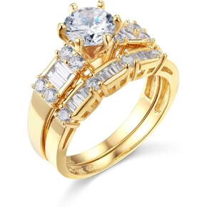 14k Yellow Gold SOLID Wedding Engagement Ring and Wedding Band 2 Piece Set - Size 7.5