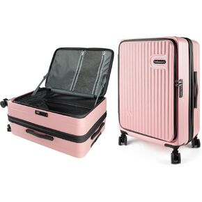 20-Inch Hardshell Carry-On Luggage with Front Compartment, 360-Degree Spinner Wheels, TSA Lock, Cup Holder & Bag Hook - Airline Approved Business Travel Suitcase (pink)