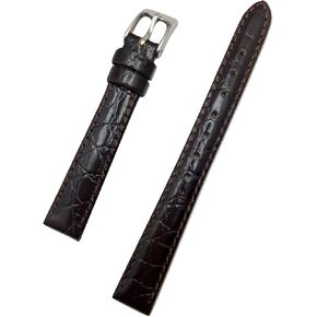 12mm Dark Brown Genuine Leather Watchband | Round Alligator Crocodile Grain, Lightly Padded Replacement Watchstrap that brings New Life to Any Watch (Womens Standard Length)