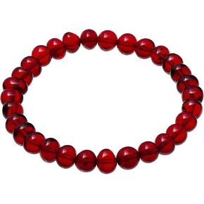 Amber by Mazukna - Red Amber Bracelet for Adults 6.7" - Polished Cube Beads on Stretchable Elastic Band - Handmade Gemstone Jewelry - Garnet Color in Saudi Arabia