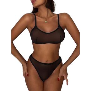 Sexy Mesh Sheer Wireless Criss Cross Back Lingerie Set 2 Piece