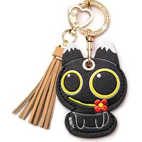 Airtag Keychain Cute Anime Leather Keychain with Bling Keychain Wristlet and Tassel Bag Charm