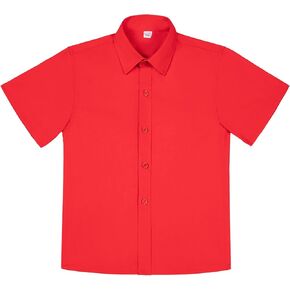 Visaccy Boys Short Sleeve Dress Shirts Button Down Solid Cotton Casual Shirt Size 2-20 Years