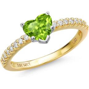 Gem Stone King 14K Two Tone Gold Heart Shape Gemstone Birthstone and Lab Grown Diamond Engagement Ring | Heart Shape 5MM and Round 1.3MM | Wedding Anniversary Promise Gold Ring For Women | Size 5 to 9