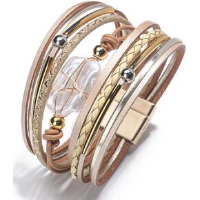 Long tiantian Leather Wrap Bracelets for Women Western Outfit Accessories Boho Cuff Bangle Bracelets Crystal Bead Bracelet with Clasp Jewelry Gifts for Women Trendy 2025