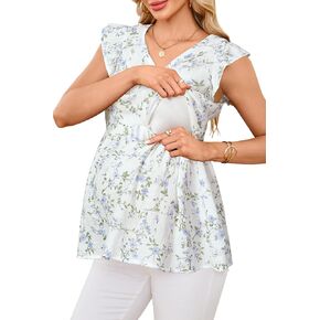 OUGES Womens Paternity Mursing Tops v Cap Cap Olloress Floral Disual Frashuping Drusts 2025 Summer Cotton Blouses