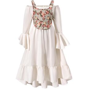 Little Girl Renaissance Vintage Medieval Retro Dress with Vest Long Sleeve Floral Ruffle Victorian Elegant Photo Outfits