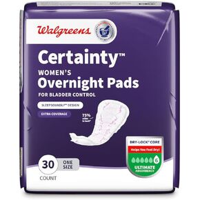 Walgreens Certainty Women's Overnight Bladder Control Pads, Ultimate Absorbency 30 ea (4)
