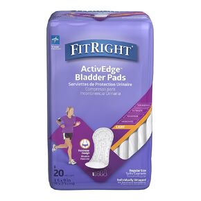 FitRight Incontinence Bladder Control Pads, Light Absorbency, 3.5" x 9", 20 Count