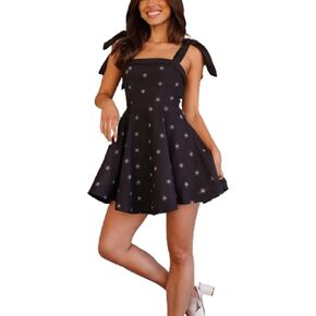 Women Tie Shoulder Mini Dress Floral Ruffle Babydoll Dress Boho Square Neck Sundress Cute Summer Dresses
