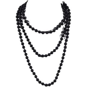 1920S Long Vintage 8MM Faux Pearl Strand Necklace Elegant Long Chain Layered Retro Imitation Round Beaded Ball for Women Party Halloween Jewelry Mother's Day Gift