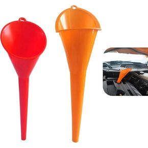 2 PCS Multi-Purpose Long Neck Oil Funnels, Flexible Plastic Funnel for Automotive Oils, Lubricants, Engine Oils, Water, Diesel, Fuel, Kerosene, and Other Liquids (1 Red + 1 Orange)