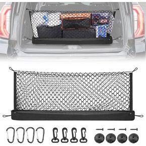 Bumbee Car Car Cargo Net 2 طبقة من سيارات الدفع الرباعي الشاحنة الشاحنة الشبكية 35 × 12 بوصة مع حقيبة تخزين متكاملة لكاديلاك Escalade GMC Canyon Sierra Terrain Acadia Yukon XL New 2025-2015 Trunk Car Netting