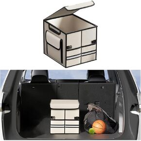 Car Trunk Organizer, Multi-Compartment Collapsible Vehicle Cargo Storage Organizer with Lid, Non Slip Waterproof Storage Box with Reinforced Handles, Universal Automotive Accessories (Black)