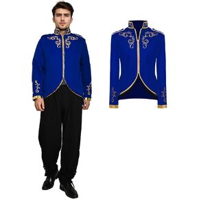 Prince Jacket for Men, Court Fashion Prince Uniform Gold Embroidered Suit Jacket Medieval Costume Halloween Cosplay