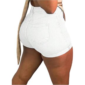 Verdusa Women's High Waisted Denim Shorts Roll Up Hem Straight Leg Stretchy Skinny Jean Shorts