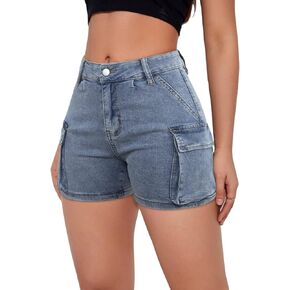 Jean Shorts Womens High Waisted Stretchy Cargo Denim Shorts Y2k Straight Leg