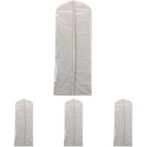 Household Essentials 311395 Hanging Garment Bag Dress Natural Cotton Canvas with Clear Vinyl Cover, Gown Protector,Off-White (Pack of 4)