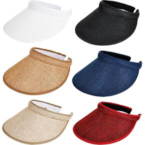 6 Pack Adult Sun Visor Hats Wide Brim Sun Visors UV Protection Summer Beach Visor for Women Girls Outdoor Running