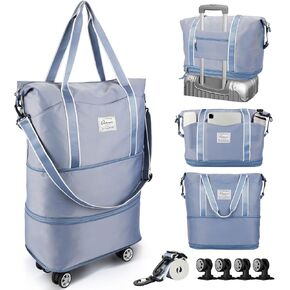25L-55L Expandable Foldable Duffle Bag, Rolling Duffle Bag with Detachable Wheels and Adjustable Shoulder Strap