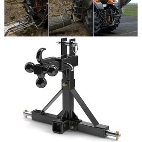 3 Point Hitch Dual 2" Receiver with Trailer Ball Hitch and Hook, 3 Point Trailer Hitch Tractor Mover Drawbar Hitch with Standard and 5th Wheel/Goose Neck Connection, Cat.1 3 Point Hitch Attachment
