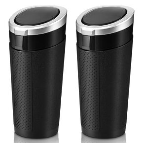 Car Trash Can Bin with Lid, Mini Leakproof Garbage Can for Vehicle, Cup Holder Trash Can, Small Trash Bin for Cars, Home, Bedroom, Office(Silver 01)