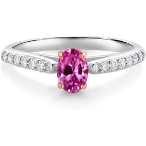 Gem Stone King 0.68 Cttw Pink Created Sapphire and White Lab Grown Diamond 10K White and Rose Gold Engagement Ring For Women | Available In Size 5, 6, 7, 8, 9