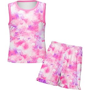 LQSZ Girls Summer Clothing مجموعات قمم الدبابات وشورتات الكشكشة اللطيفة 2 قطعة 2 قطعة للفتيات الصغيرات