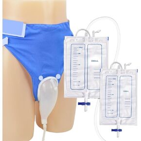 Urine Bags for Men, External Urinary Catheter for Male/Famale, Wearable Urinal Bag with Collection Urine Bag (2000ml & 1000ml), Urinary Drainage System, Portable Urine Catheter Bag (Older Men)
